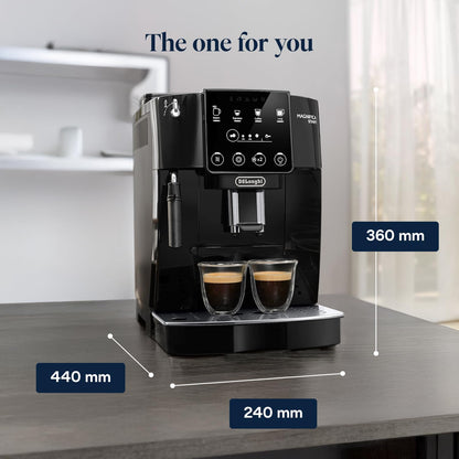 De'Longhi Magnifica ECAM222.20.B, Automatic Coffee Machine with Milk Nozzle, Bean to Cup Espresso Machine with 4 One-Touch Recipes, Soft-Touch Control Panel, 1450W, Black